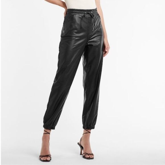 Express Black Faux Vegan Leather Jogger Pull On Pants Size Small - Picture 3 of 11